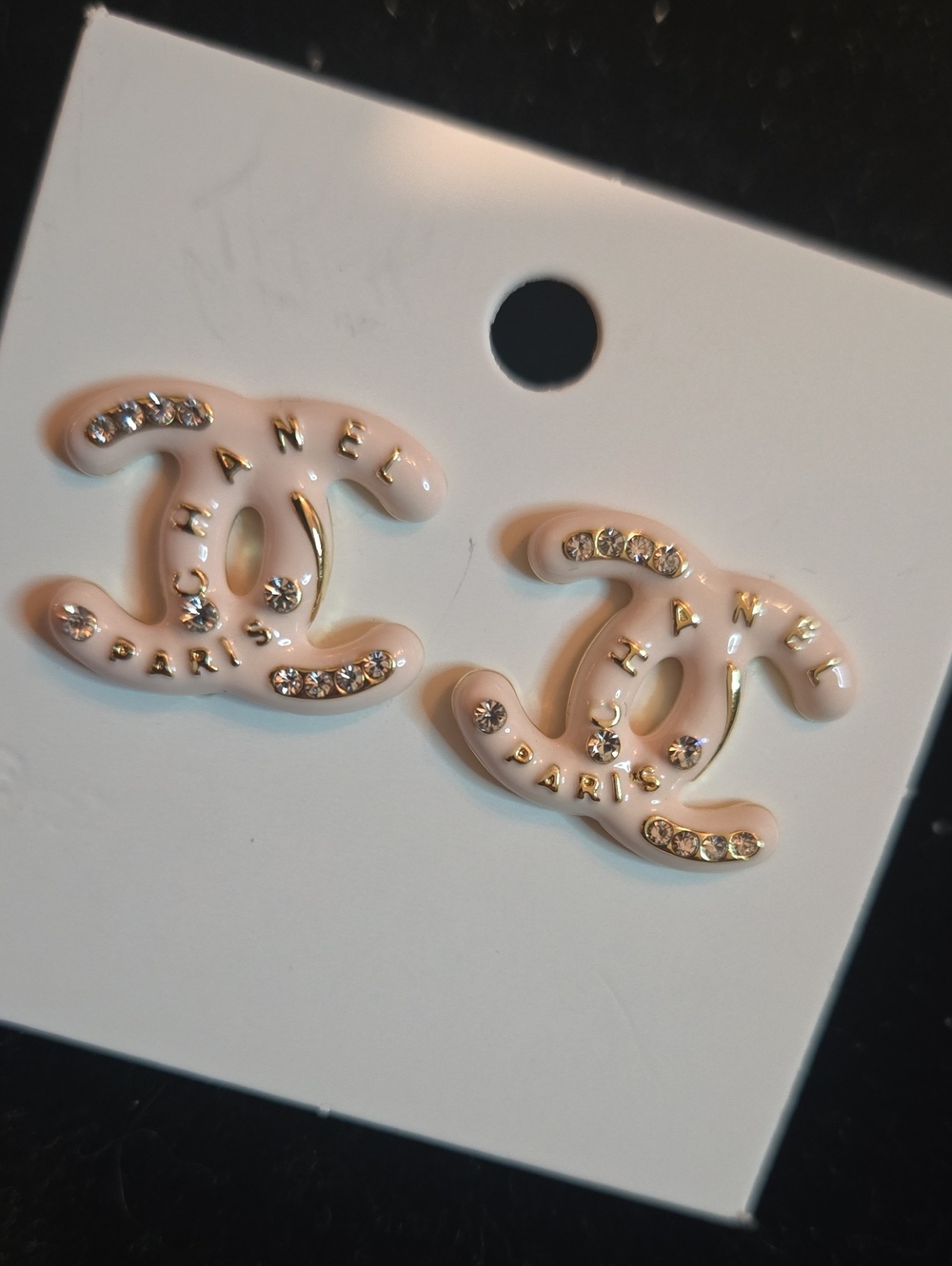Iconic Logo Pink Enamel C Earrings with Crystal Accents